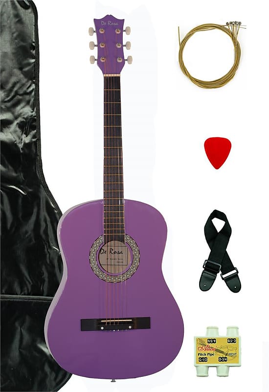 De Rosa DK3810R-PL Kids Acoustic Guitar Outfit Light Purple w/Gig Bag, Pick, Strings,  Pipe & Strap image 1