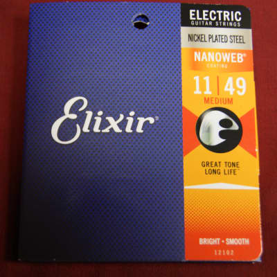 Elixir Nanoweb 12102 electric guitar strings medium gauge 011-049 image 1