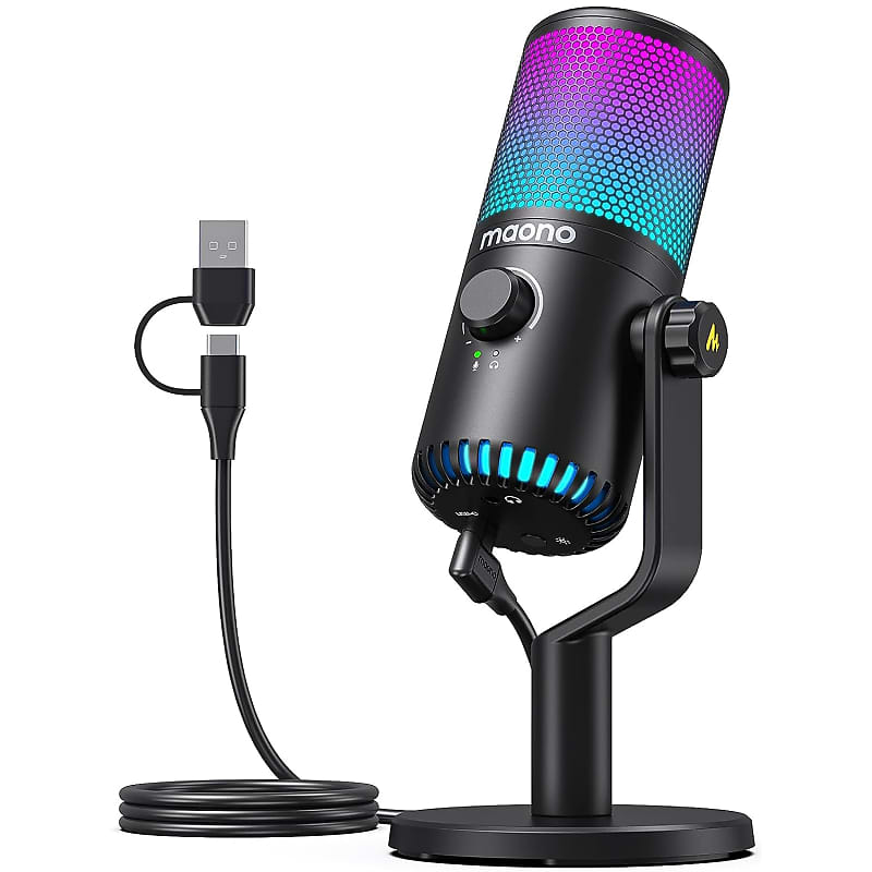 FIFINE Gaming USB Microphone for PC PS5, Condenser Mic with Quick Mute, RGB  Indicator, Tripod Stand, Pop Filter, Shock Mount, Gain Control for