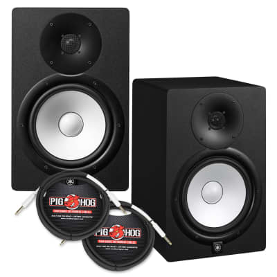 Yamaha HS8 8" Powered Studio Monitors in Black (Pair) with Pig Hog Instrument Cables image 1