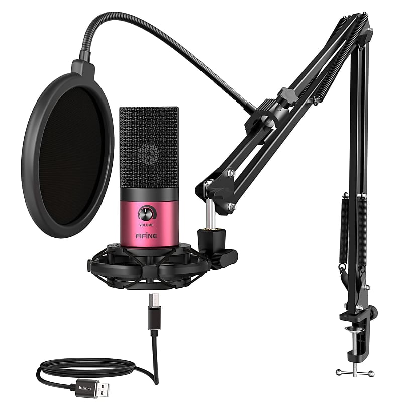 FIFINE USB Gaming Microphone Set with Flexible Arm Stand Pop