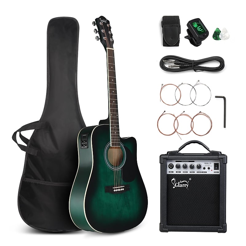 Glarry GMA101 41 Inch EQ Acoustic Guitar w/15W Amp - Green image 1