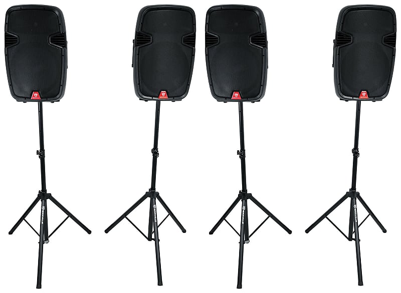 Rockville 4) 15" Battery Powered PA Speakers+Stands+Mics For Church Sound System image 1
