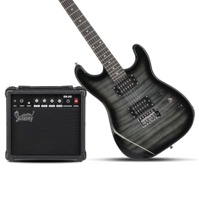 Glarry GST Stylish H-H Pickup Tiger Stripe Electric Guitar Kit with 20W AMP, Bag, Guitar Strap 2020s -Black image 2