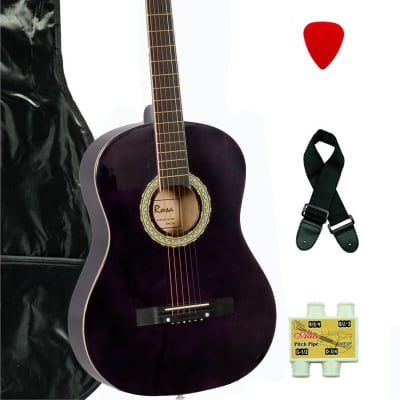 De Rosa DK3810R-DBP Kids Acoustic Guitar Outfit Dark Purple Banding w/Gig Bag, Pick, Strings & Pipe for sale