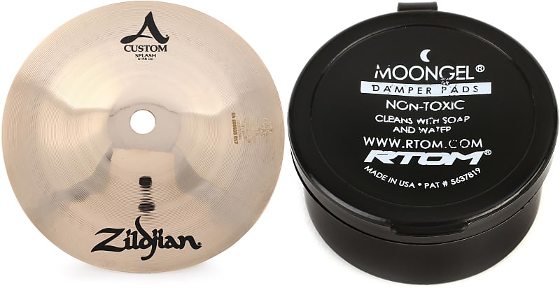 Zildjian 6 inch A Custom Splash Cymbal  Bundle with RTOM Moongel Drum Damper Pads - Blue (6-pack) image 1