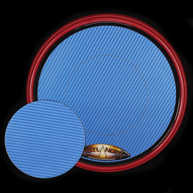 Offworld Percussion Outlander 9.5'' Small Practice Pad, 3D Blue VML, Red Rim image 1