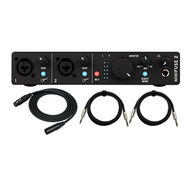 Arturia MiniFuse 2 USB-C Audio Interface Bundle with Knox Gear XLR and 1/4-Inch TRS Cables (Black) image 1