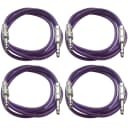 4 Pack of 1/4" TRS Patch Cables 2 Feet Extension Cords Jumper - Purple & Purple