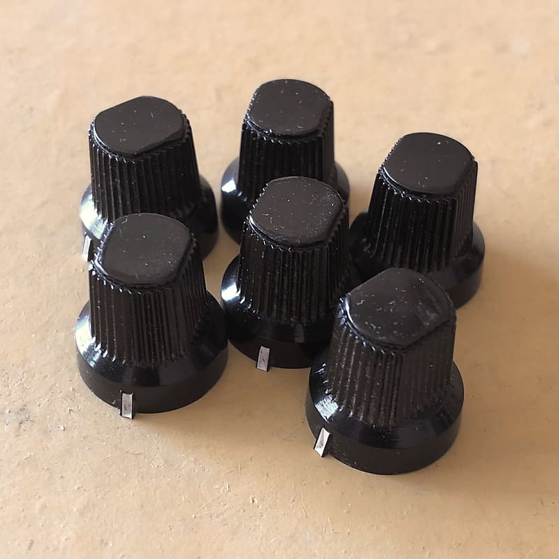 (6) Fender Black Pointer Amp Knobs Sidekick Style Reverb