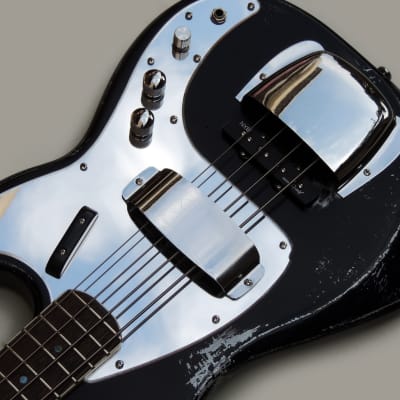 Black/Silver Heavy Relic Precision Style PS  Electric Bass Guitar By Burretone Guitars image 2