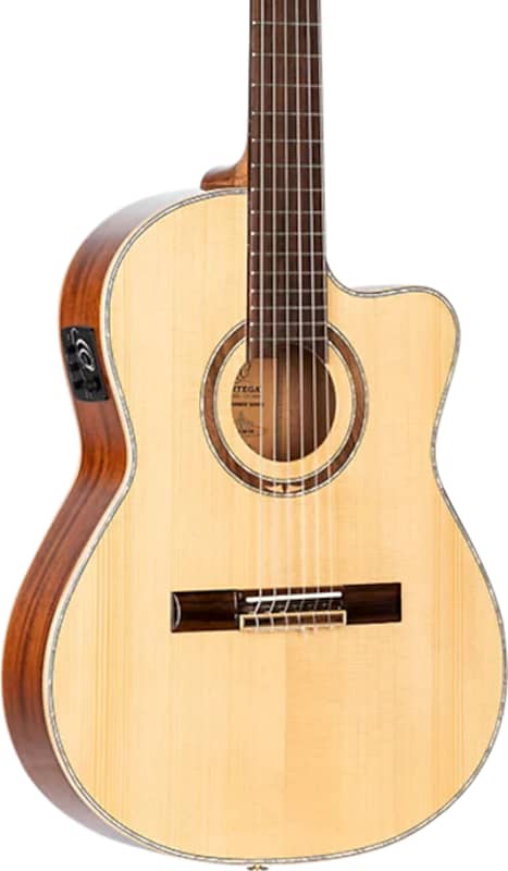 Ortega RCE138-T4 Thinline Acoustic-Electric Classical Guitar, Natural w/ Bag image 1