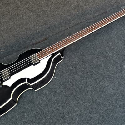 Hofner HCT-500/1-BK Contemporary Beatle Bass Trans BLACK, Custom with Tea Cup Knobs & LaBella Flats image 4