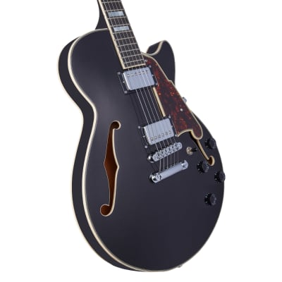 D'Angelico Premier SS Semi-Hollow Electric Guitar w/ Stopbar Tailpiece Black Flake, Mint w/Gig Bag for sale