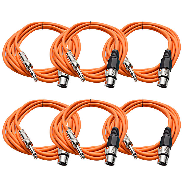 Seismic Audio SATRXL-F10ORANGE6 XLR Female to 1/4" TRS Male Patch Cables - 10' (6-Pack) image 1