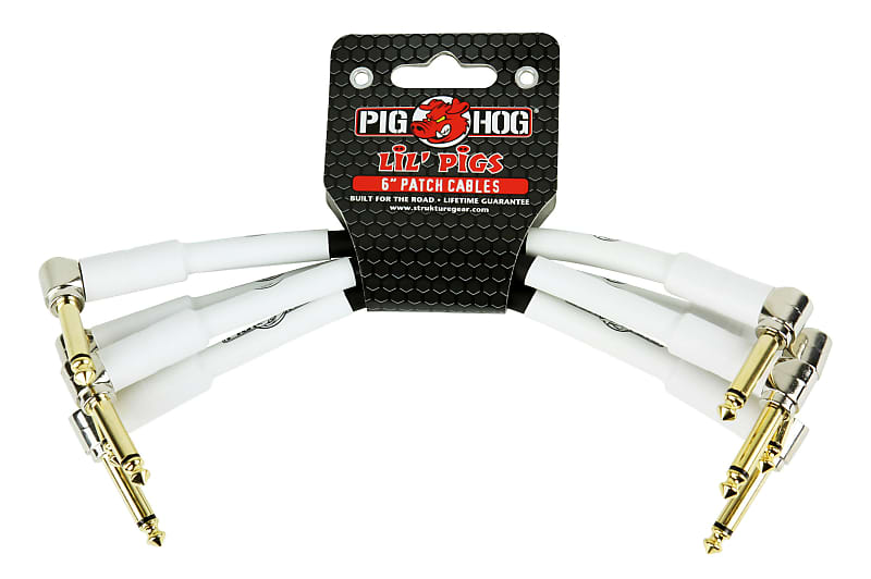 Lifetime Warranty! Pig Hog Lil Pigs 1/4"-1/4", 6" Right Angle Patch Cables, PHLIL6 image 1