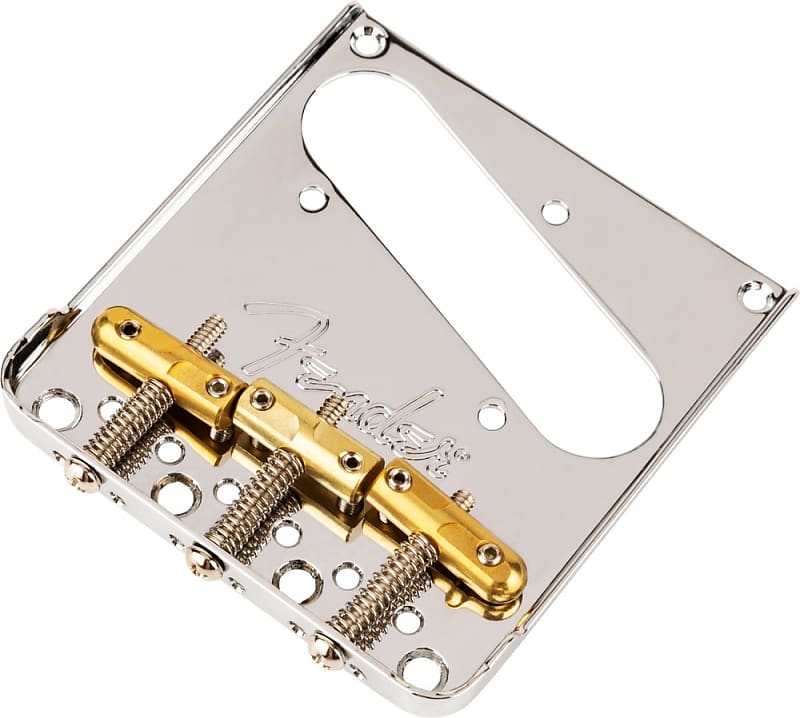 Fender 099-0808-000 3-Saddle Top-Load / String-Through Telecaster Bridge with Compensated Brass “Bullet” Saddles image 1