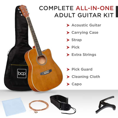 Best Choice Products Full Size Beginner Acoustic Guitar Set with Case, Strap, Capo - 41in-Dark Brown image 23