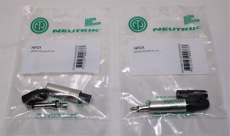 (2) Two Genuine NEUTRIK NP2X MONO 1/4&quot; Cable Connector Silver  			