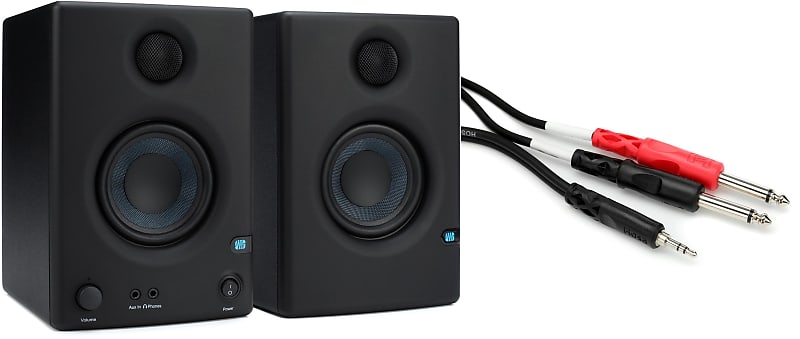 PreSonus Eris E3.5 3.5-inch Powered Studio Monitors  Bundle with Hosa CMP-153 Stereo Breakout Cable - 3.5mm TRS Male to Left and Right 1/4-inch TS Male - 3 foot image 1
