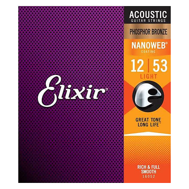 Elixir 16052 Phosphor Bronze Acoustic Guitar Strings w NANOWEB Coating, Light 12-53 image 1