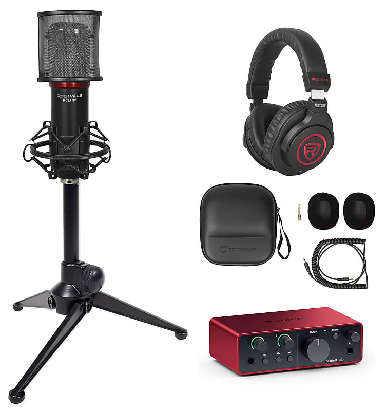 Focusrite Scarlett Solo Studio 4th Gen Recording Interface+Mic+Stand+Pop  Filter - Rockville Audio
