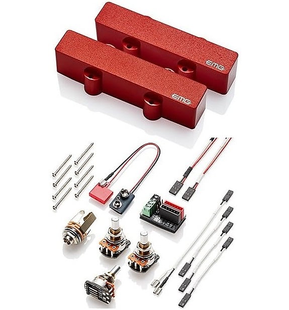 EMG J Set RED Active Solderless Pickups For Jazz Bass Pots & Wiring 3.59 &  3.70 INCHES