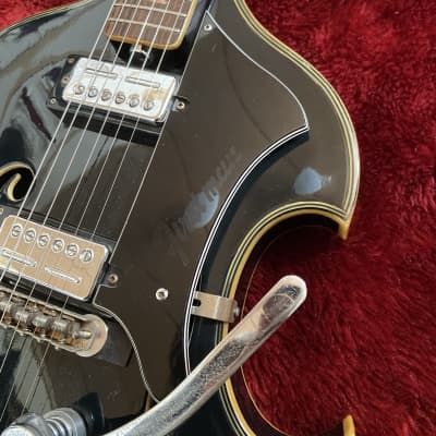 c.1968- Firstman Liverpool 67 MIJ Vintage Semi Hollow Body Guitar “Black” image 7