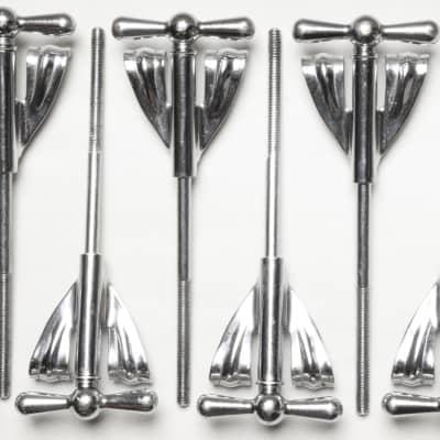 (10) Ludwig Bass Drum Tension Rods & Claws, Faucet Style Handles, 5.25"  Rods - 1960's image 2
