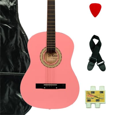 De Rosa DK3810R-PK Kids Acoustic Guitar Outfit Pink w/Gig Bag, Pick, Strings, Pitch Pipe & Strap for sale