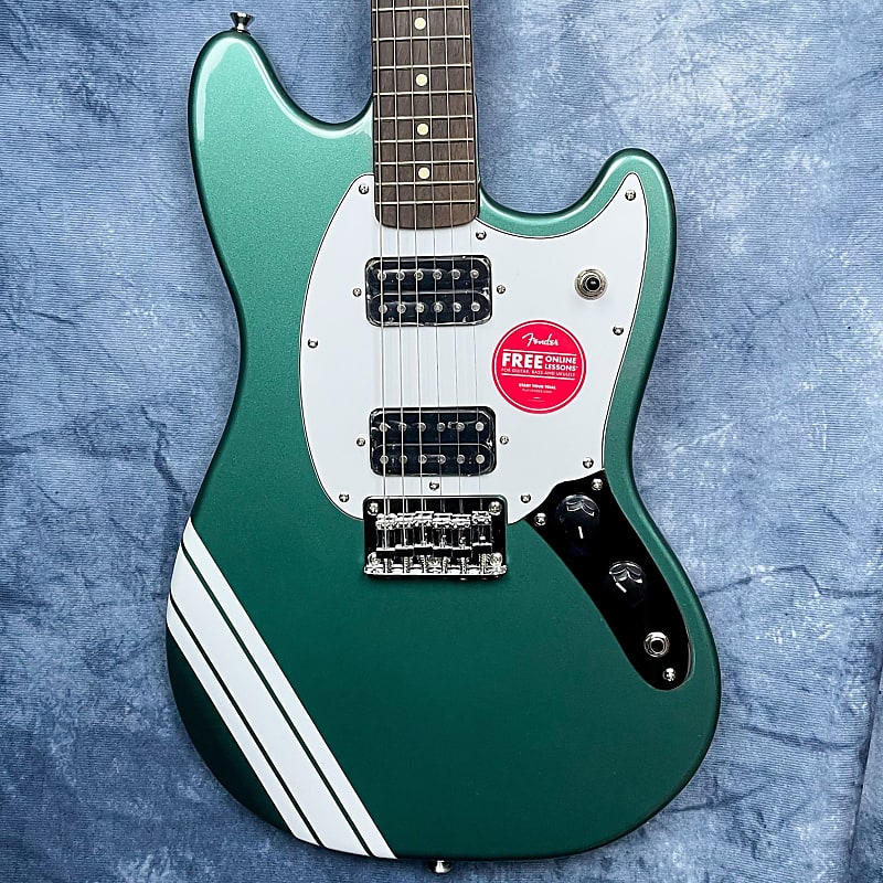 Squier FSR Bullet Competition Mustang HH, Sherwood Green with White Stripes