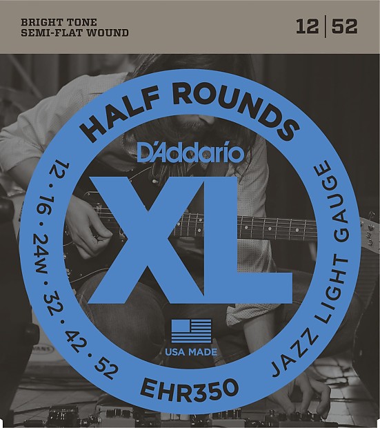 D'Addario EHR350 Half Round Electric Guitar Strings, Jazz Light Gauge image 1
