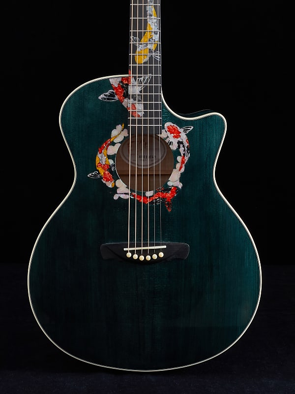 Hsienmo KOI Fish Aqua Blue Full Solid Acoustic Guitar with hardcase image 1