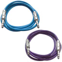 2 Pack of 1/4" TRS Patch Cables 3 Foot Extension Cords Jumper Blue and Purple