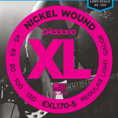 D'Addario EXL170-5 5-String Nickel Wound Bass Guitar Strings, Light, 45-130, Lo image 1
