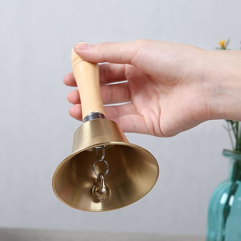  Hand Bell - Hand Call Bell with Brass Solid Wood