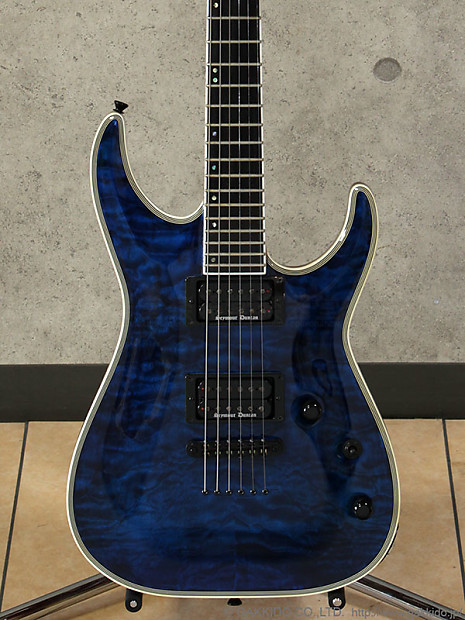 Edwards E-HR-145NT/QM Black Aqua, Neck Thru Body, Quilted