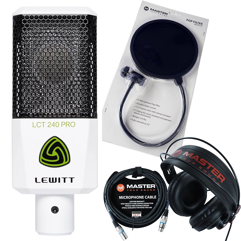 Lewitt Audio LCT 240 PRO Cardioid Studio Condenser Microphone, White w/ Headphones, Cable & Pop Filter image 1