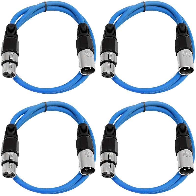4 Pack of XLR Patch Cables 3 Foot Extension Cords Jumper - Blue and Blue image 1