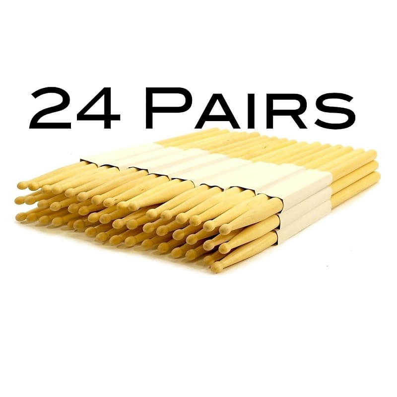 Lot Of 24 Pairs - 2A Wood Tip Natural Maple Drumsticks - Pro 48