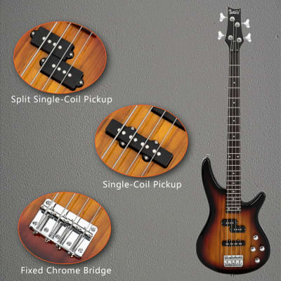 Glarry GIB Bass Guitar Full Size 4 String SS pickups w/ 20W Amplifier Sunset image 10