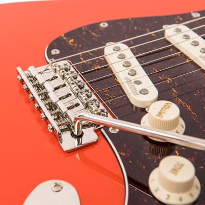 Vintage ReIssued Series V6MFR Strat Style Guitar - Firenza Red image 6