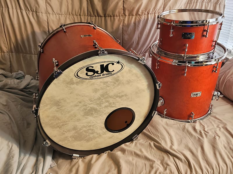 SJC Custom Maple 3 Piece Drum Set - Red Birdseye Maple | Reverb