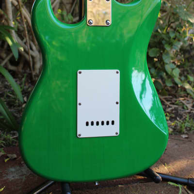 Johnson AXL S-Style Transparent Green Electric Guitar w/ Case & new Fender knobs image 11