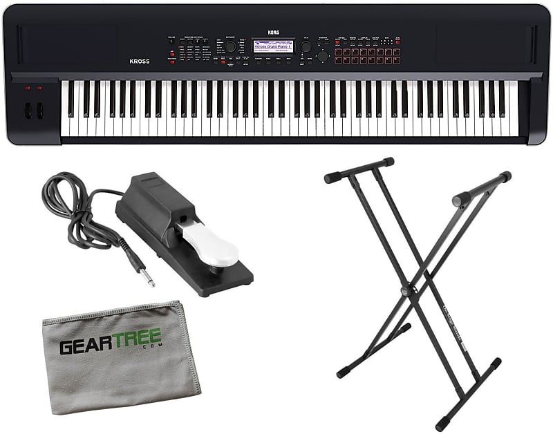 Korg KROSS288 Synthesizer 88 Note Dark Blue w/ Stand, Sustain Pedal, and Geartree Cloth image 1