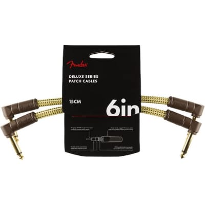 Fender Deluxe Instrument Patch Cable, 15cm/6in, Tweed, 2 Pack for sale