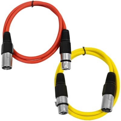 2 Pack of XLR Patch Cables 3 Foot Extension Cords Jumper - Red and Yellow image 1