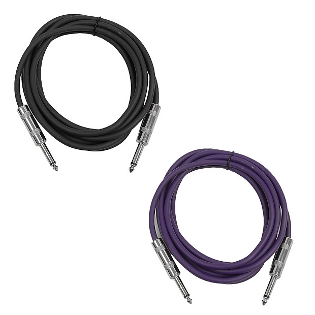 2 Pack of 10 Foot 1/4" TS Patch Cables 10' Extension Cords Jumper - Black & Purple image 1