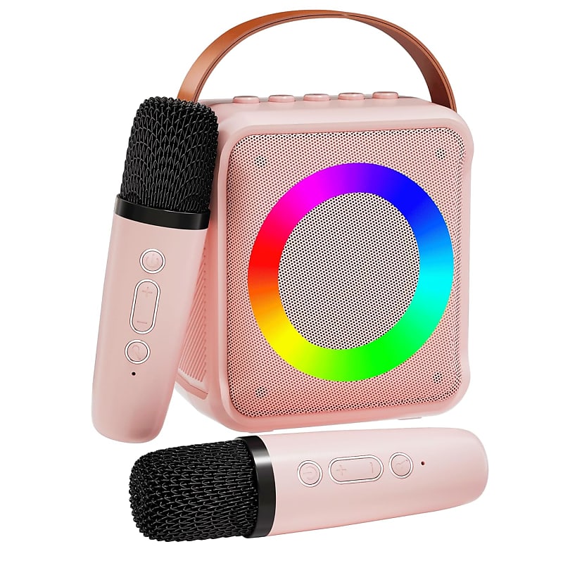 Mini Karaoke Machine For Kids Adults, Portable Bluetooth Speaker With 2  Wireless Microphones, Microphone Speaker Set With Led Disco Lights For Home  Party, Birthday Gifts For Girls Boys Kid(Pink)