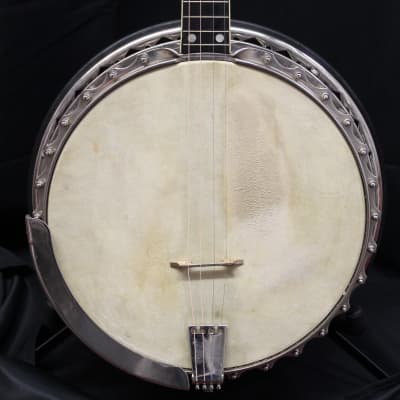 Late 1920's Vintage Leedy Solo Tone Long Neck Tenor Banjo Resonator w/Original Case image 2